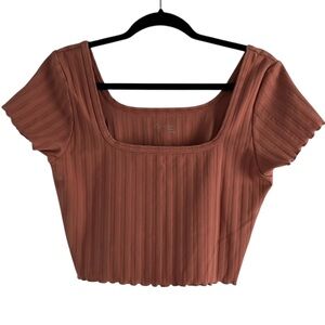 Offline by Aerie Shirt Women’s XL Dusty Pink Square Neck Crop Top EUC